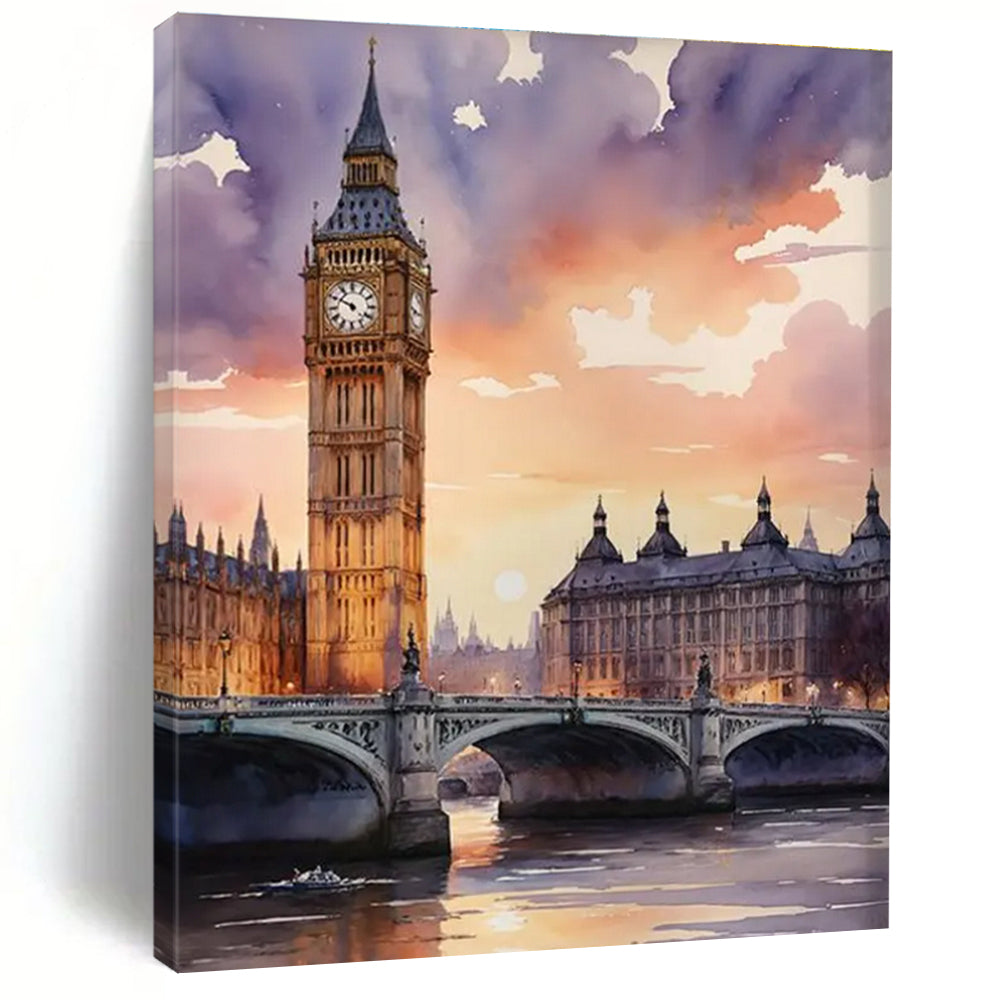 Big Ben Watercolor Abstract Painting for Travel - Themed Cafes HENG091