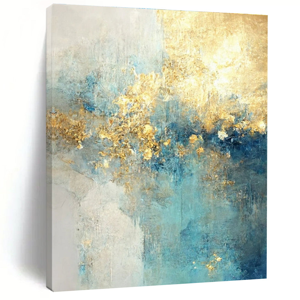 Blue - Gold Abstract Landscape Painting for Coastal Home Offices HENG077