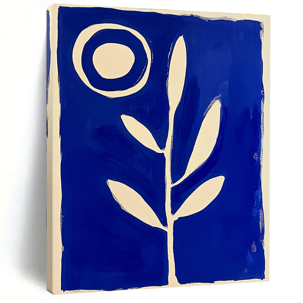 Blue and White Plant with Circle Abstract Painting GAB0040