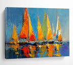 Colorful Sailboats Abstract Painting with Vibrant Maritime Energy ABS433