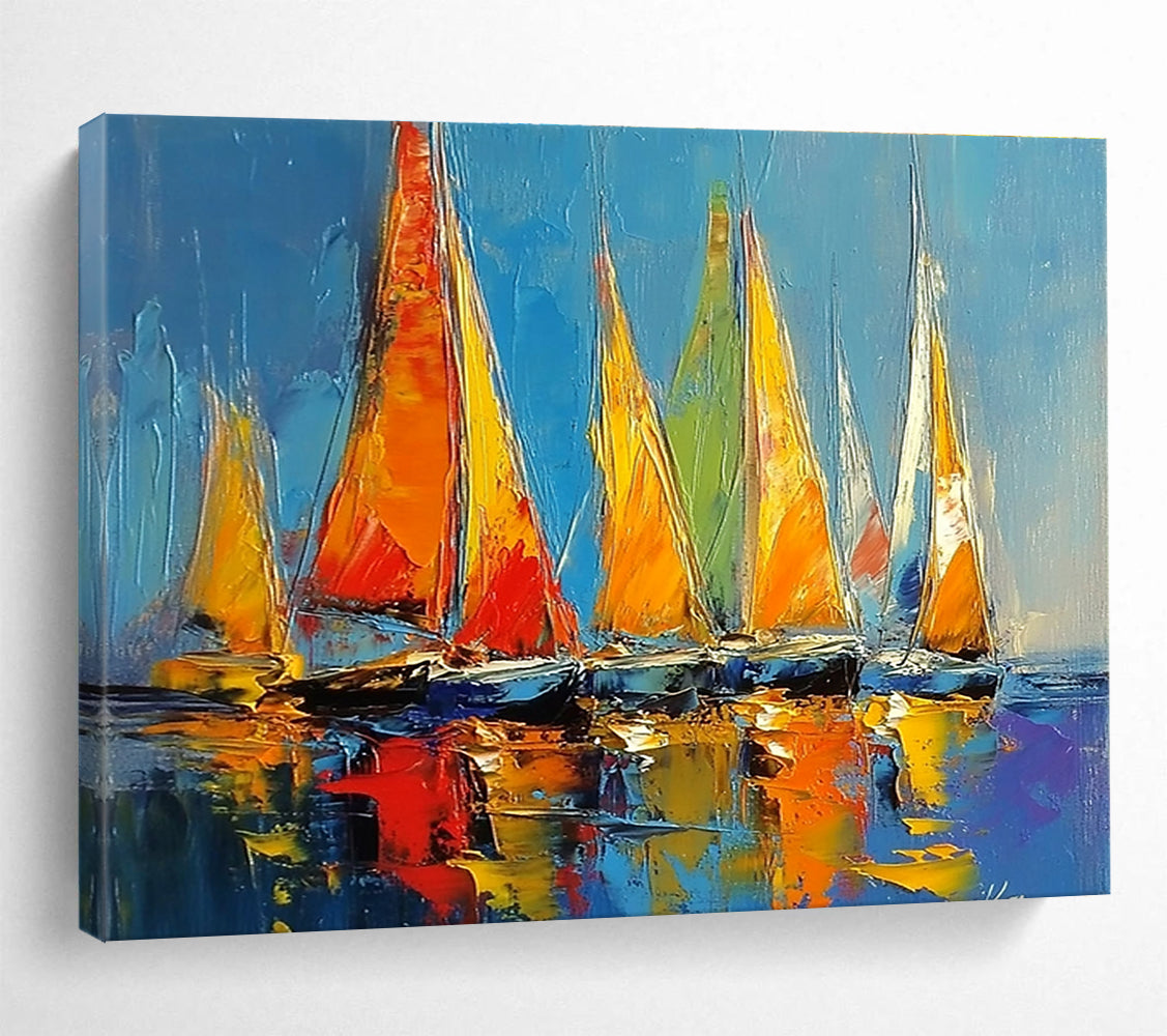 Colorful Sailboats Abstract Painting with Vibrant Maritime Energy ABS433