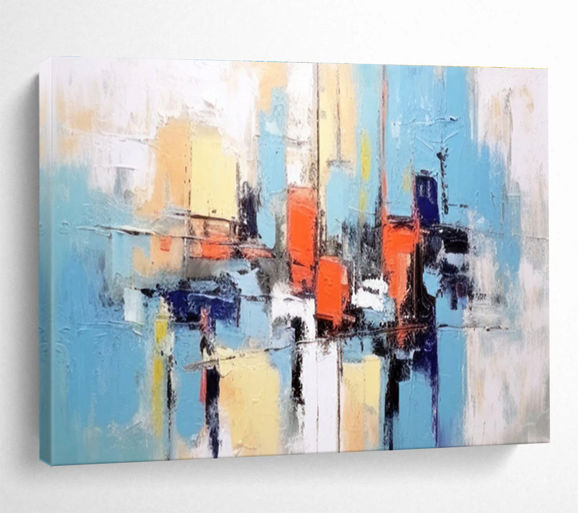 Blue - Toned City Abstract Painting for Modern Apartments YHT067