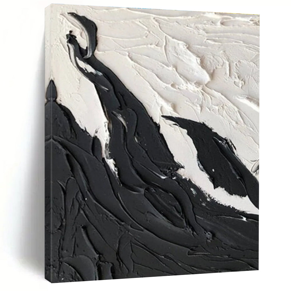 Black - White Textured Mountain Abstract Painting for Bold Interiors HENG404