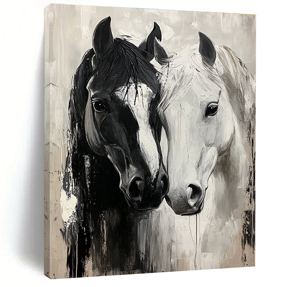 Two Horses in Black and White Dynamic Abstract Painting for Energetic Interiors GAB1433