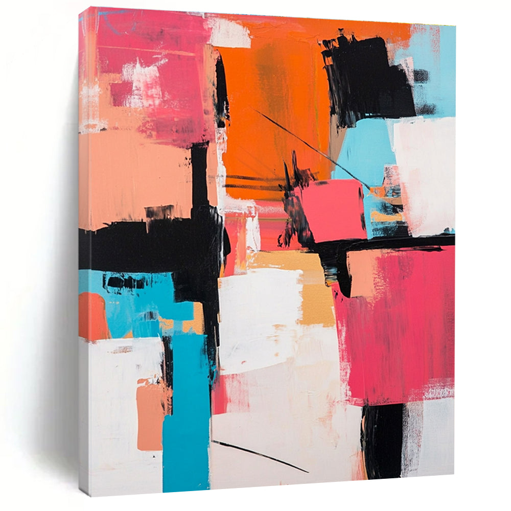 Pink Orange Abstract Blocks Painting with Modern Structure WINK714