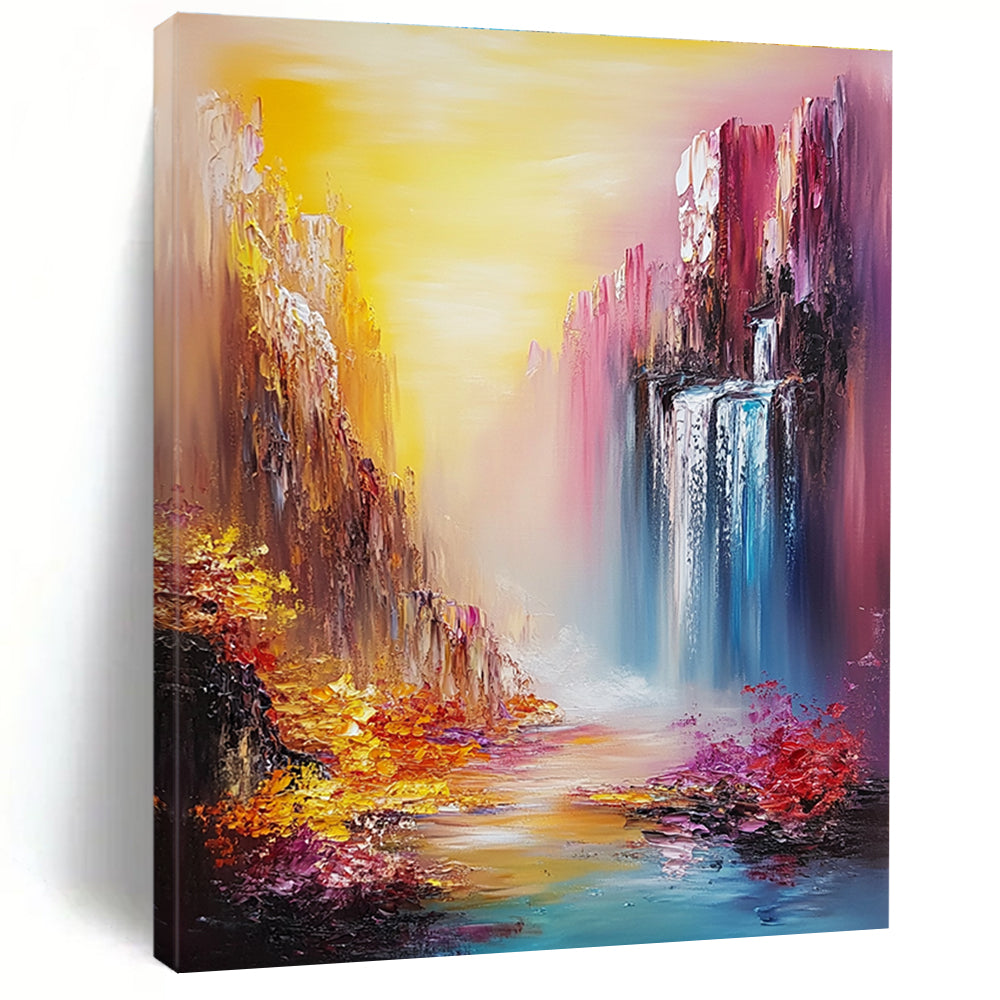 Colorful Canyon Waterfall Impressionistic Abstract Painting for Dreamy Spaces GAB1420