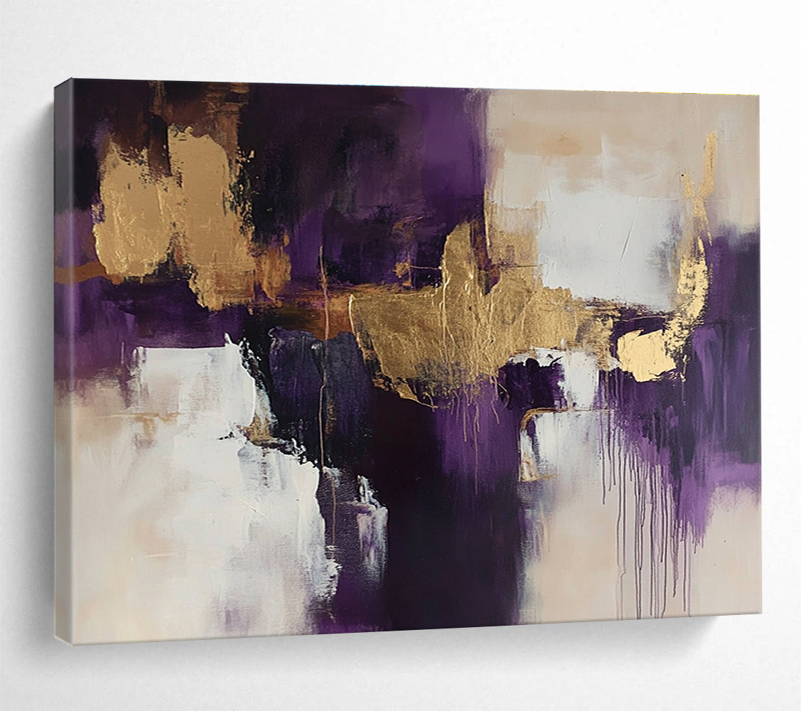 Purple and Gold Abstract with Dripping Accents Abstract Painting ABS371