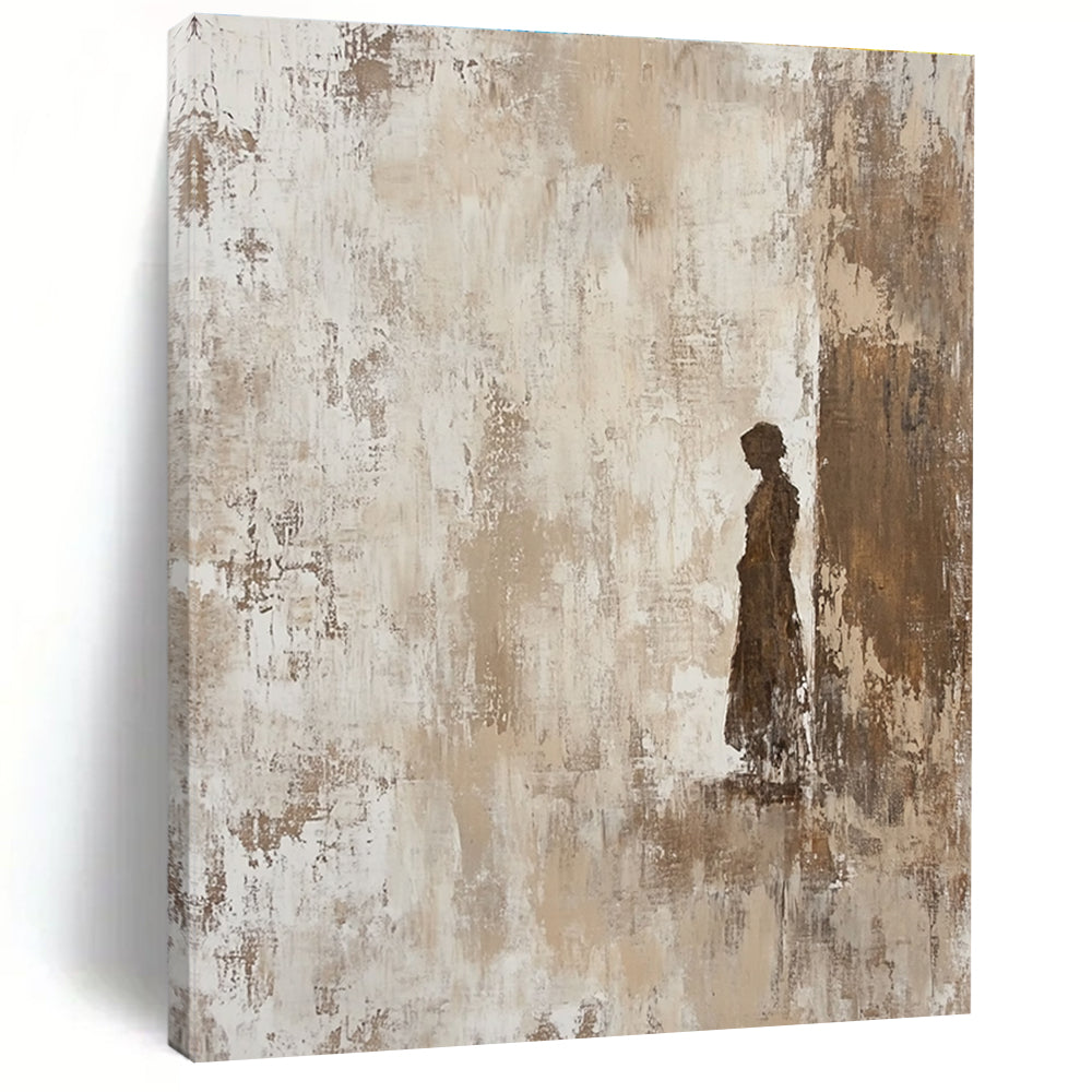 Solitary Figure Silhouette Abstract Painting in Neutral Tones GAB0022