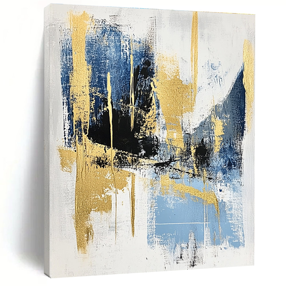 Blue Gold Black Abstract Painting with Elegant Drama WINK523