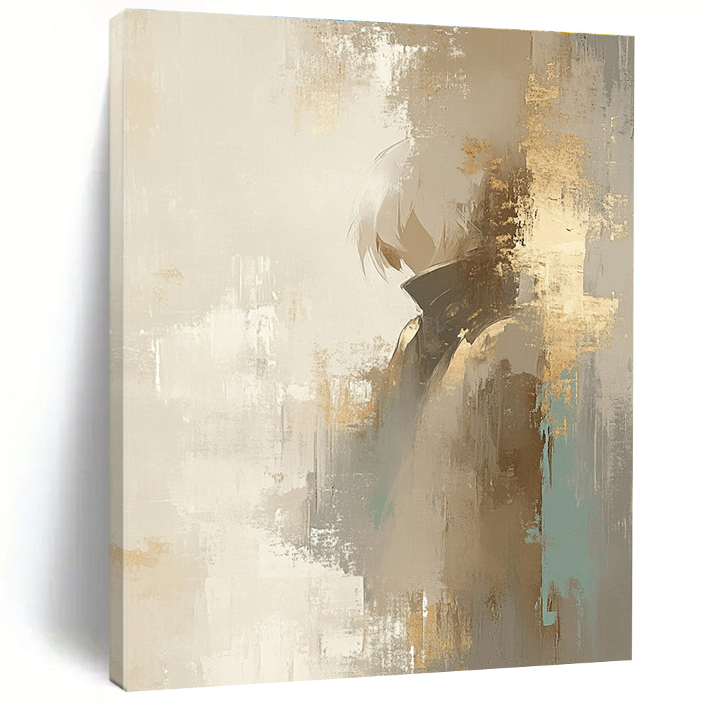 Figure in Neutral Tones Abstract Painting with Gold Accents GAB0690