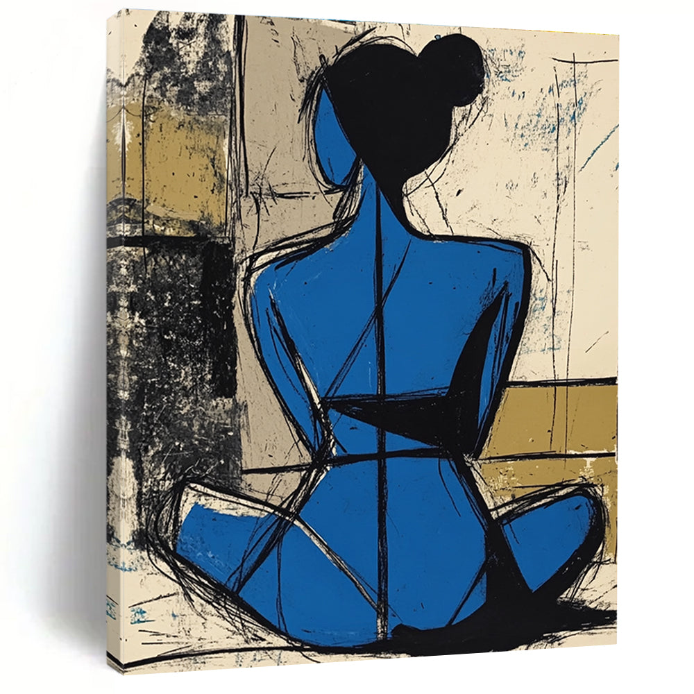 Blue Figure Silhouette Abstract Painting of Graceful Form GAB0116