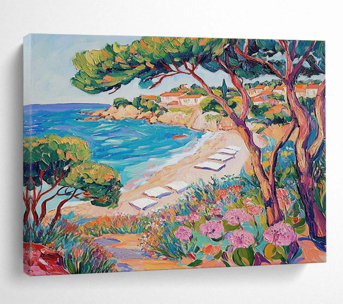 Coastal Beach Abstract Painting for Beachfront Restaurant Patios YHT417