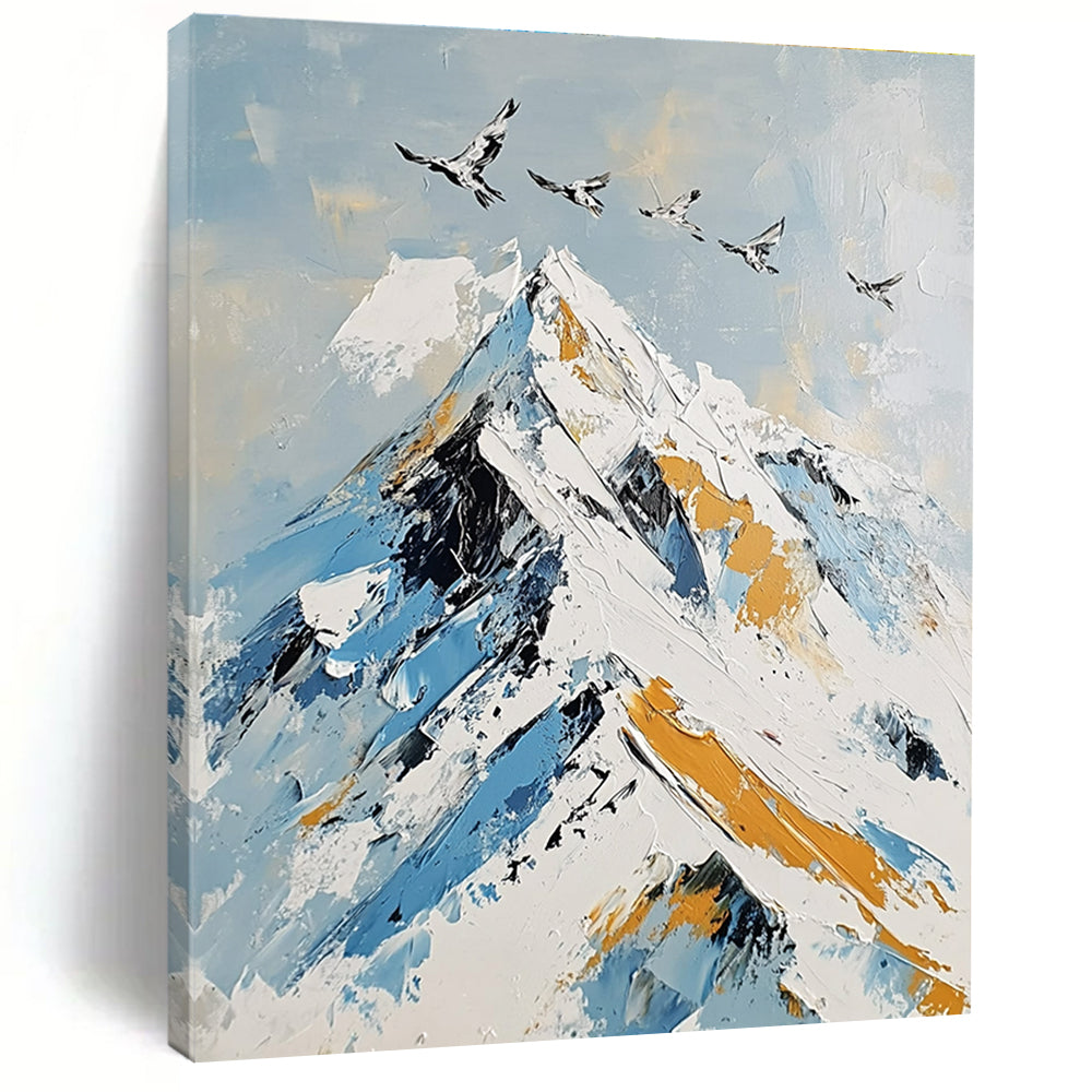 Snowy Mountain with Birds Landscape Abstract Painting for Adventure - Inspired Homes GAB1411