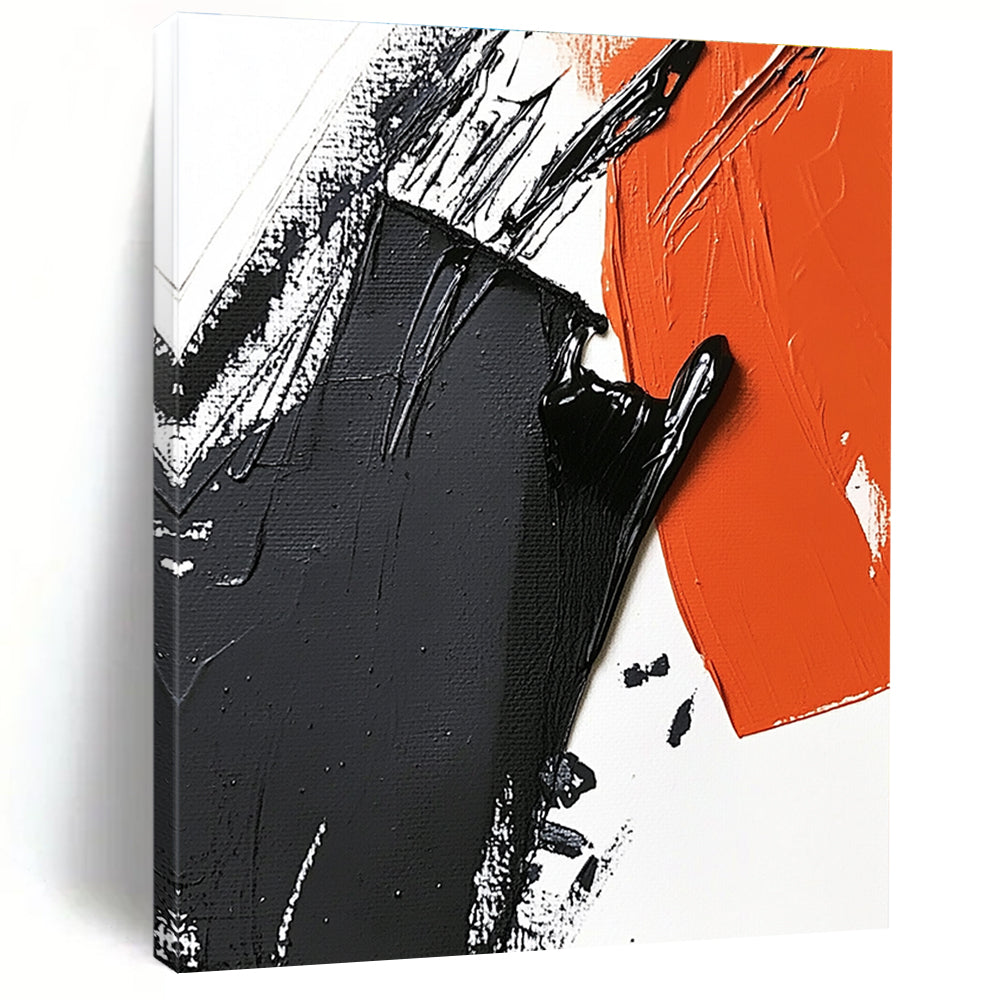 Black and Orange Textured Art Abstract Painting with Bold Strokes GAB0055