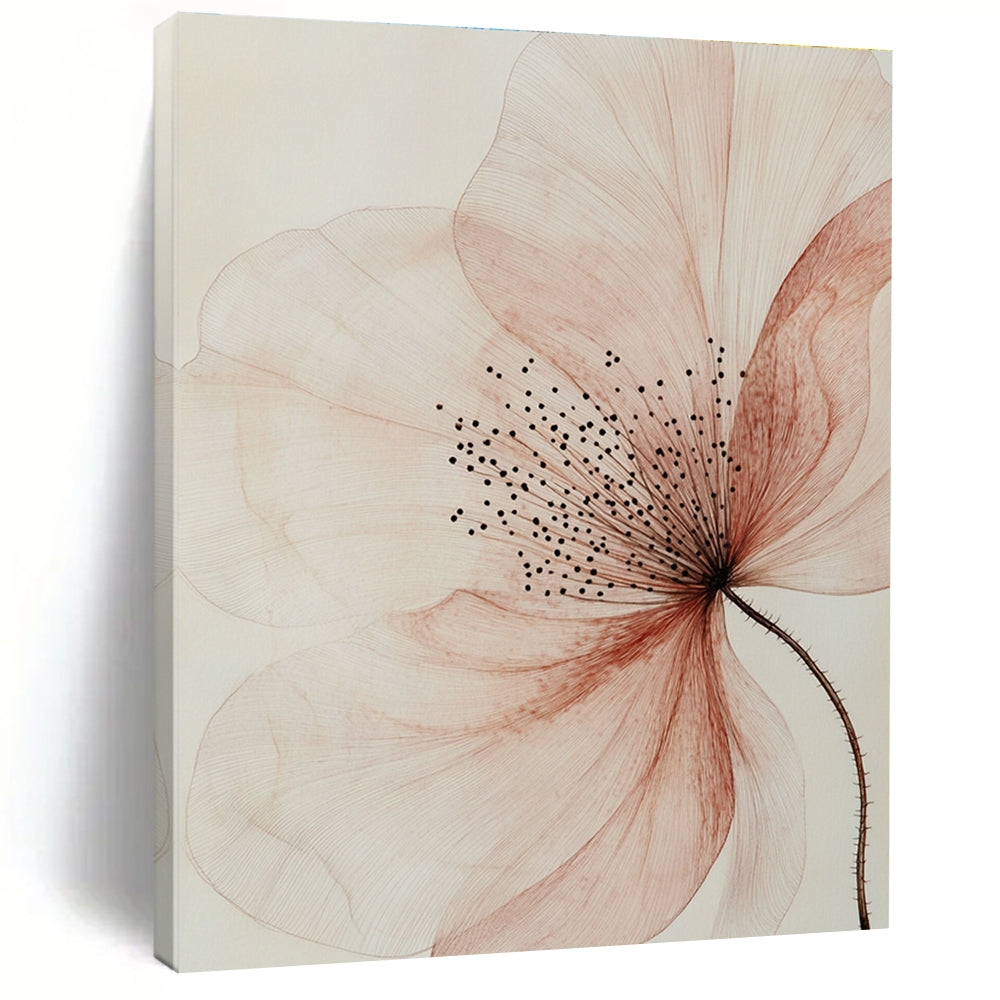 Delicate Pink Flower Sketch Abstract Painting with Fine Details GAB0073