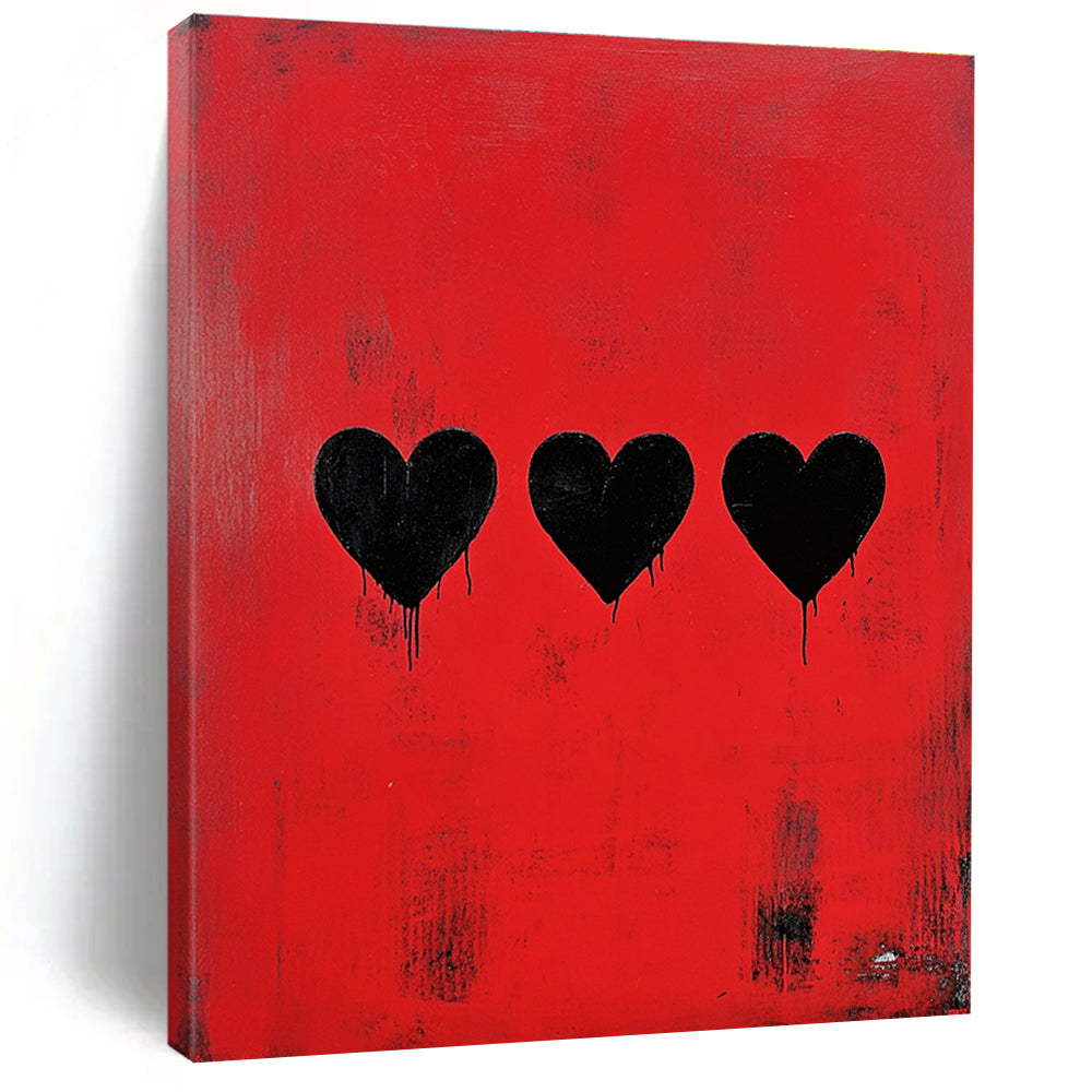 Red and Black Hearts Edgy Abstract Painting for Bold Spaces GAB1489