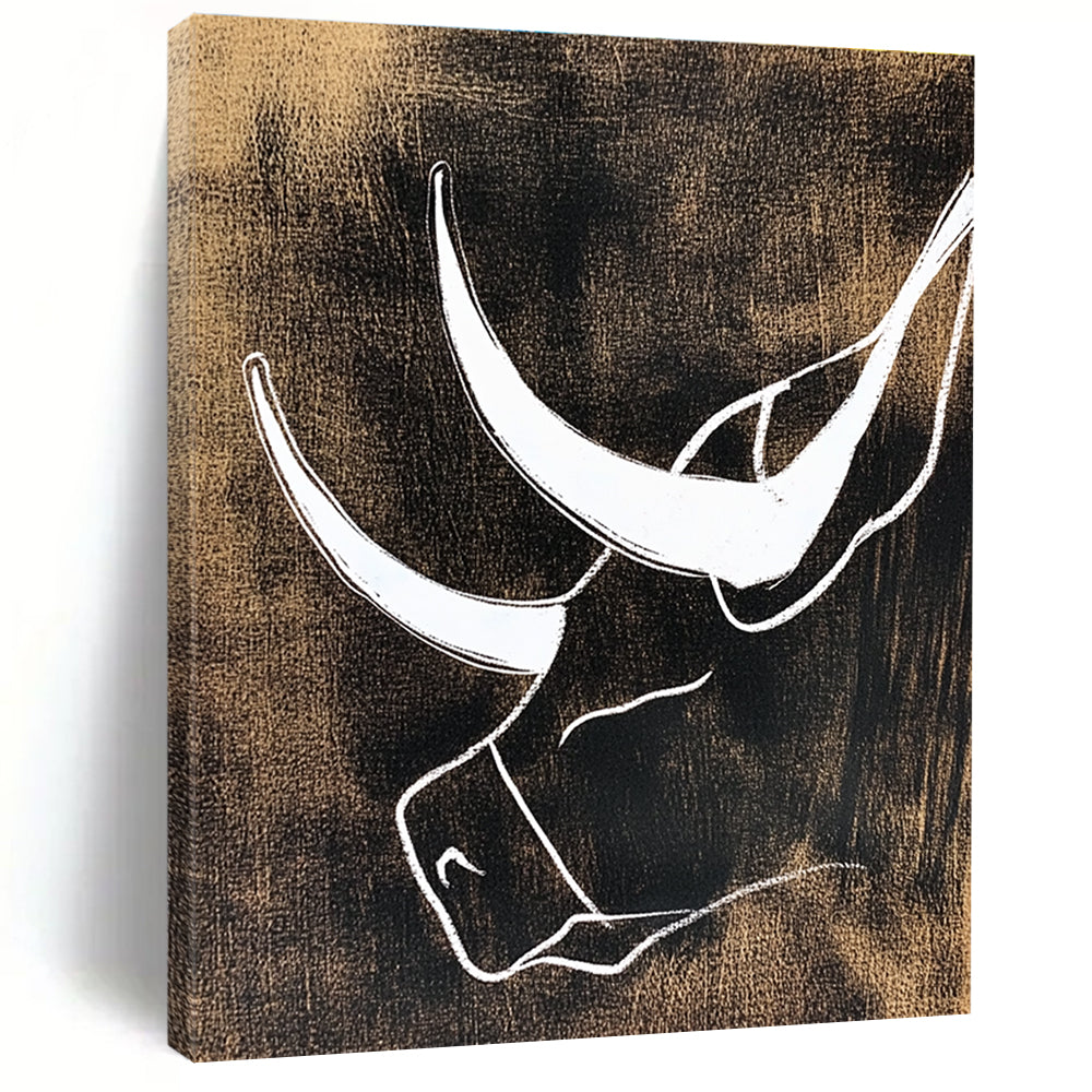White Bull Silhouette Abstract Painting for Rustic - Chic Ranch Homes GAB1388