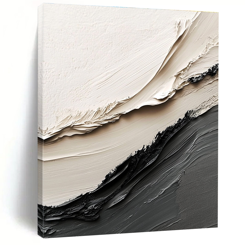 Beige and Black Textured Ridges Industrial Abstract Painting for Loft Spaces GAB1517