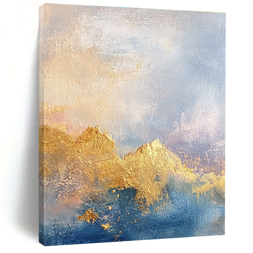 Gold and Blue Mountain - Themed Abstract Painting for Adventure - Lover’s Studies GAB0926