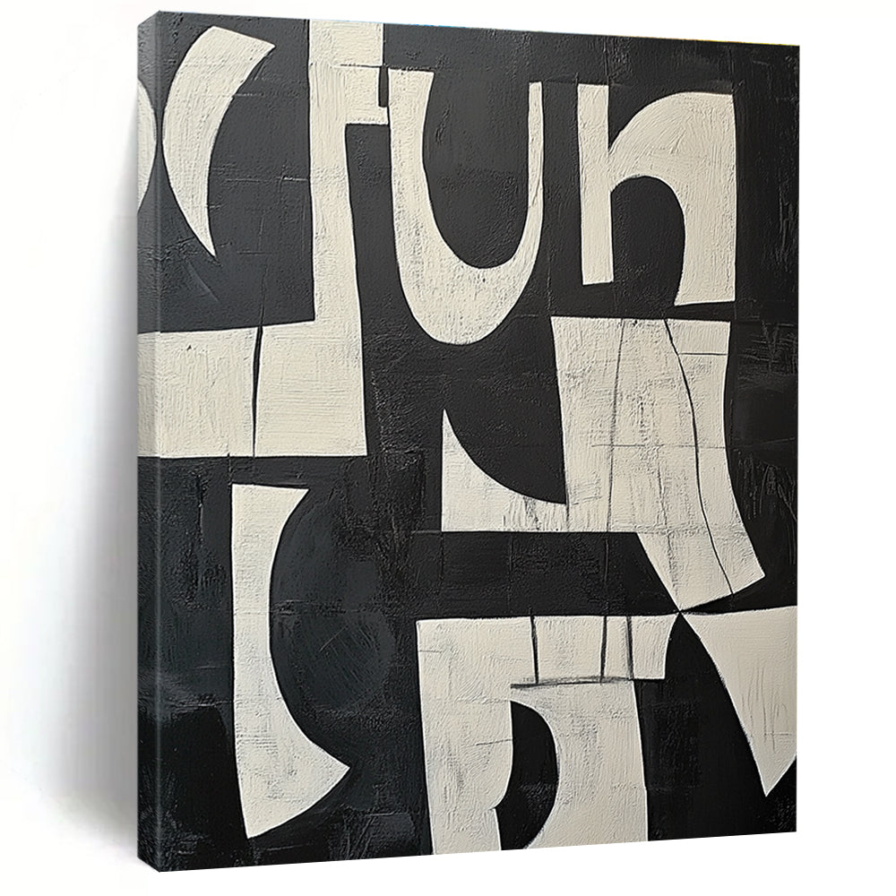 Black and White Textured Letters Abstract Painting with Artistic Typography WINK239