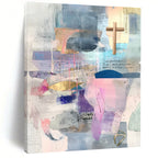 Cross and Color Collage Abstract Painting with Spiritual Whimsy WINK205
