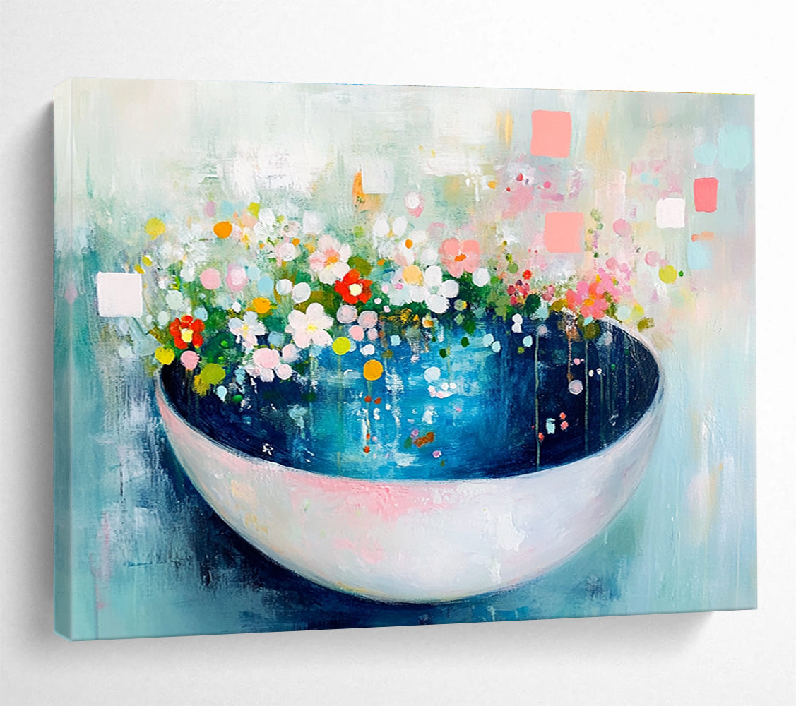 Floral Bowl Abstract Painting with Whimsical, Garden - Inspired Charm ABS494