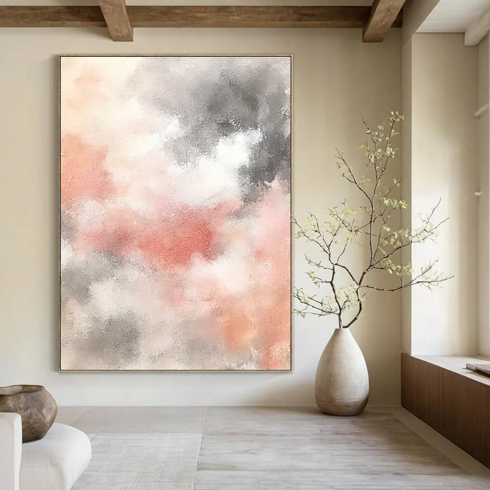 Pink and Gray Clouds Dreamy Abstract Painting for Serene Bedrooms GAB1510