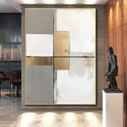 Gray Gold White Abstract Painting with Clean Lines WINK649