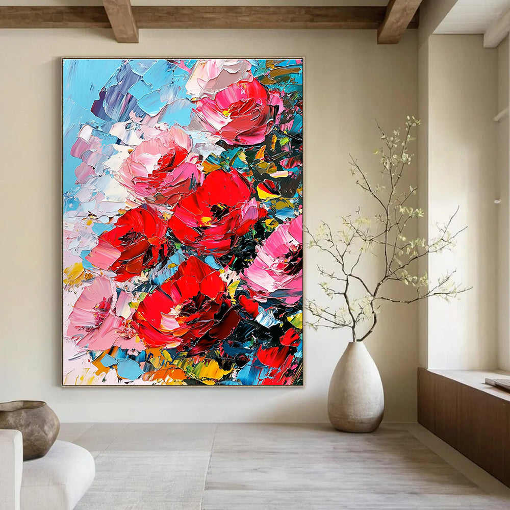 Red and Pink Flower Cluster Abstract Painting with Bold Colors GAB0046