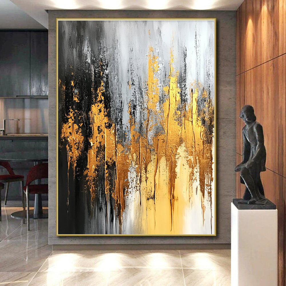Gray Gold Abstract Painting with Luxe Drama WINK696