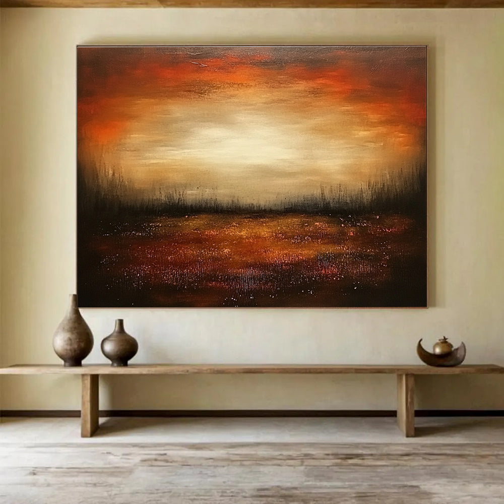 Dark Sunset Landscape Abstract Painting with Rich, Warm Tones ABS246