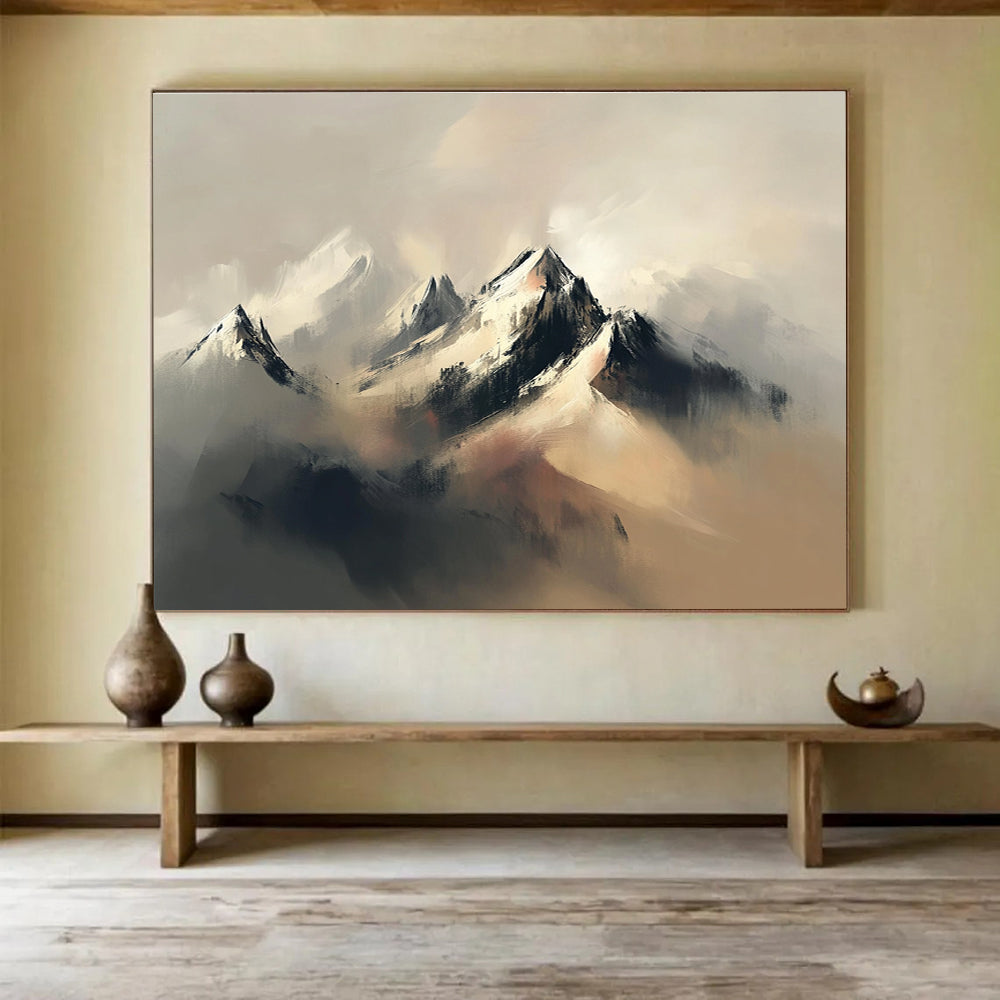 Misty Mountain Abstract Painting with Majestic, Ethereal Beauty ABS459