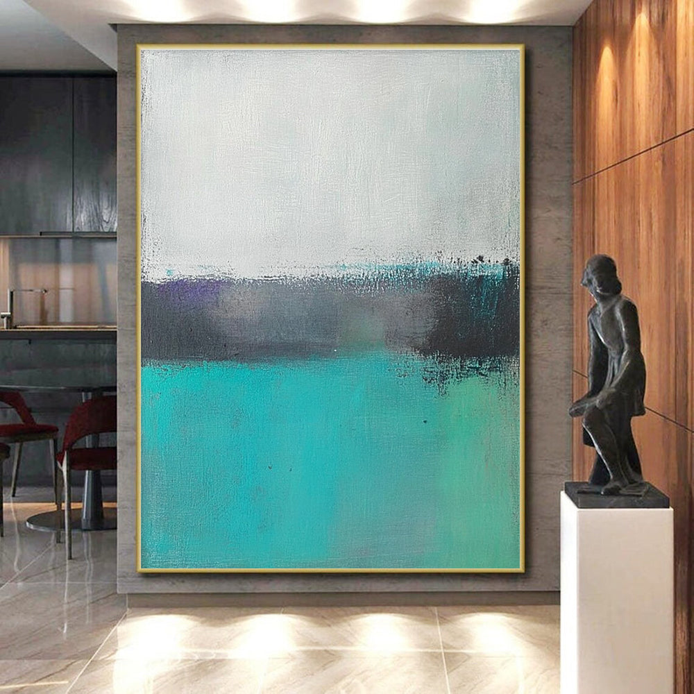 Teal Gray Abstract Horizon Painting with Subtle Depth WINK654