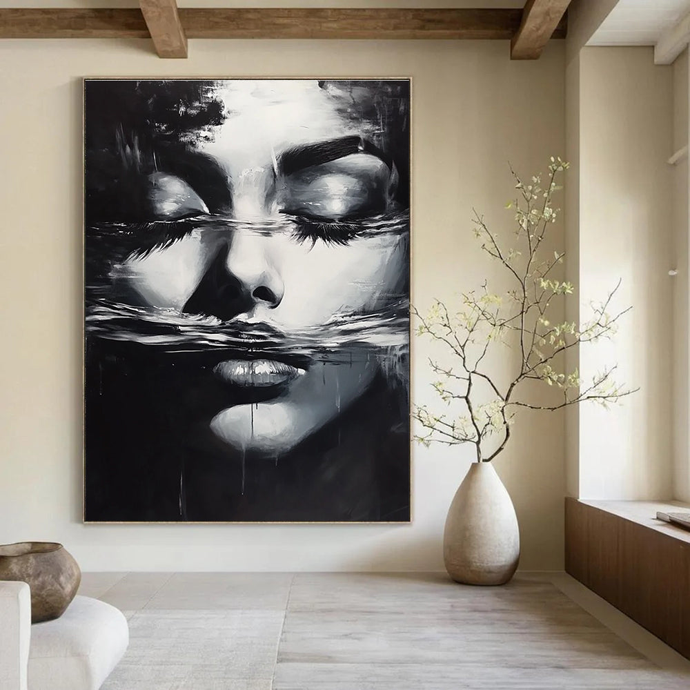 Woman’s Face in Water Evocative Abstract Painting for Thoughtful Spaces GAB1426