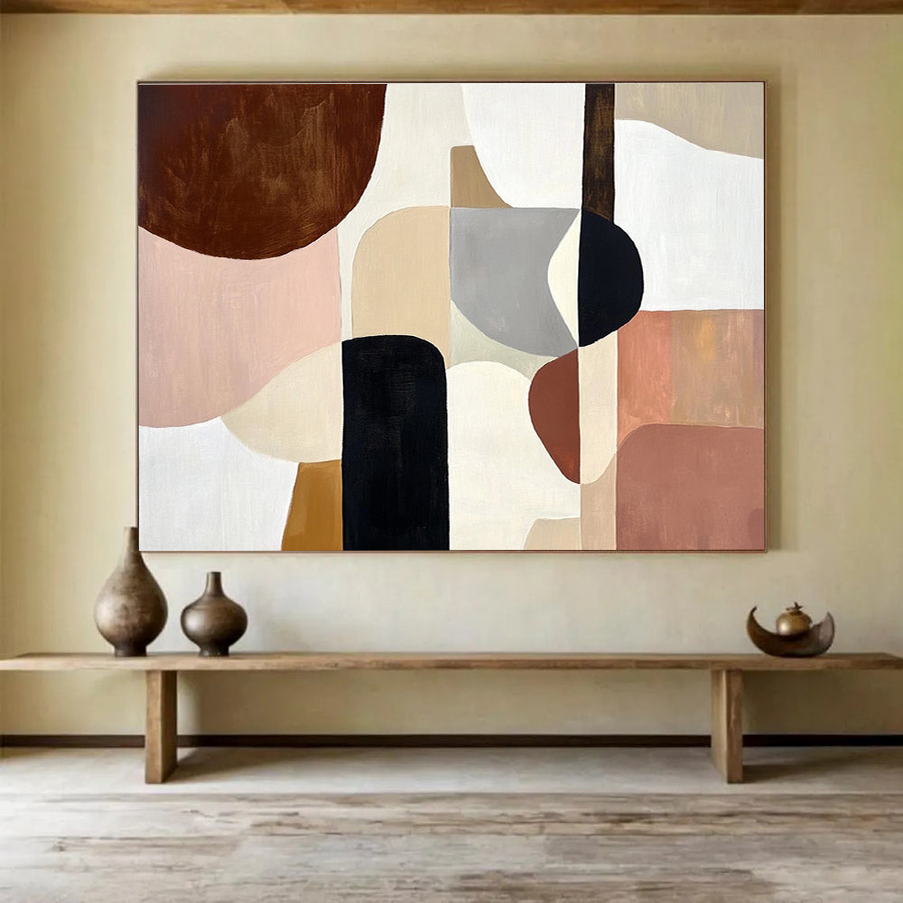 Earth - Toned Geometric Abstract Painting with Warm, Balanced Compositions ABS510