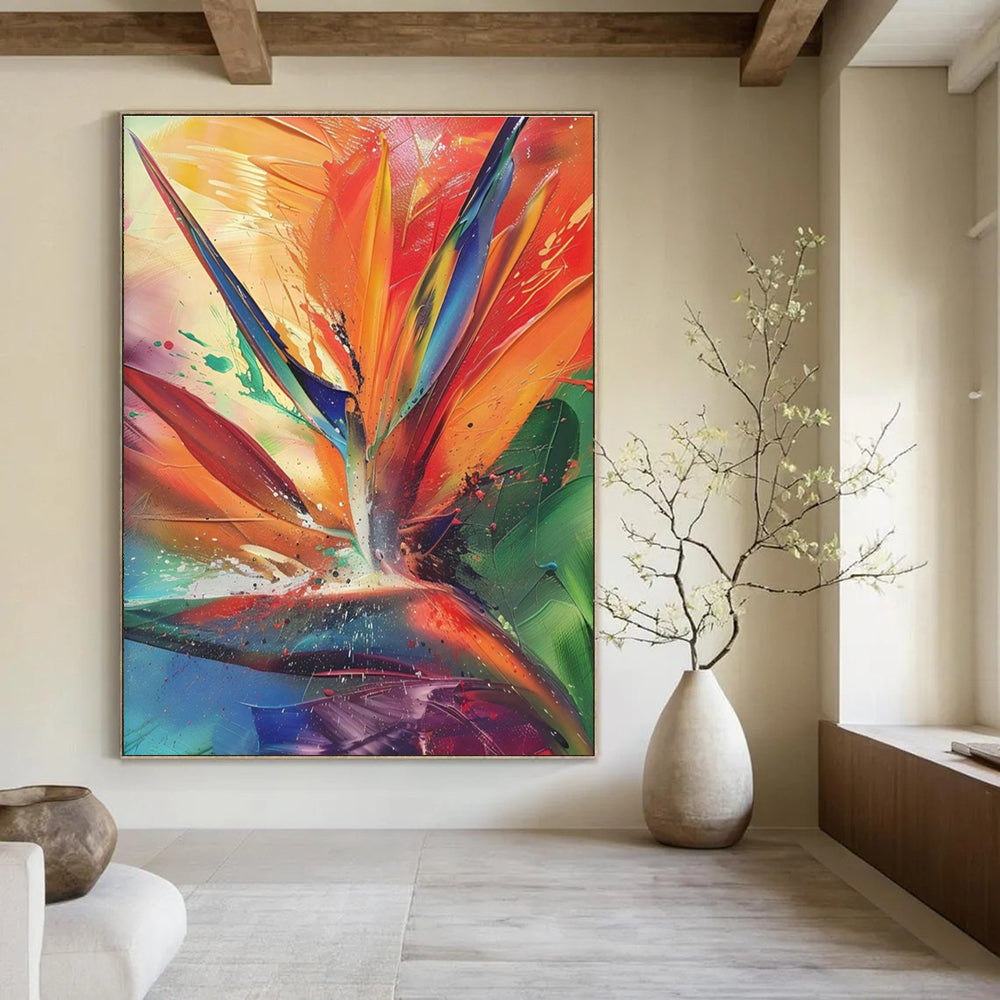 Colorful Bird of Paradise Abstract Painting for Tropical - Themed Restaurants HENG525