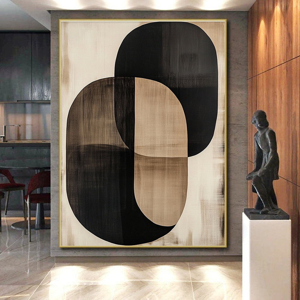 Overlapping Black and Beige Ovals Abstract Painting with Subtle Layers WINK244