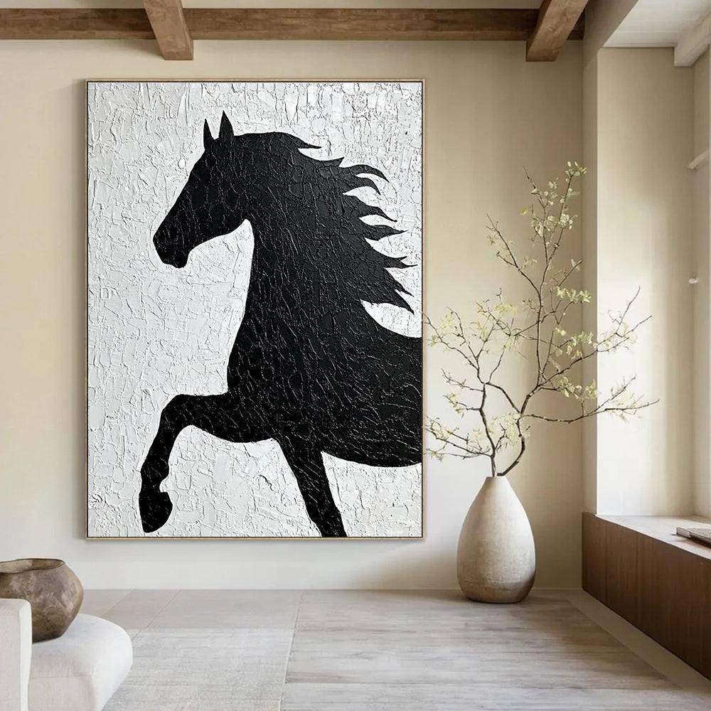Textured Black Horse Silhouette Abstract Painting GAB0036