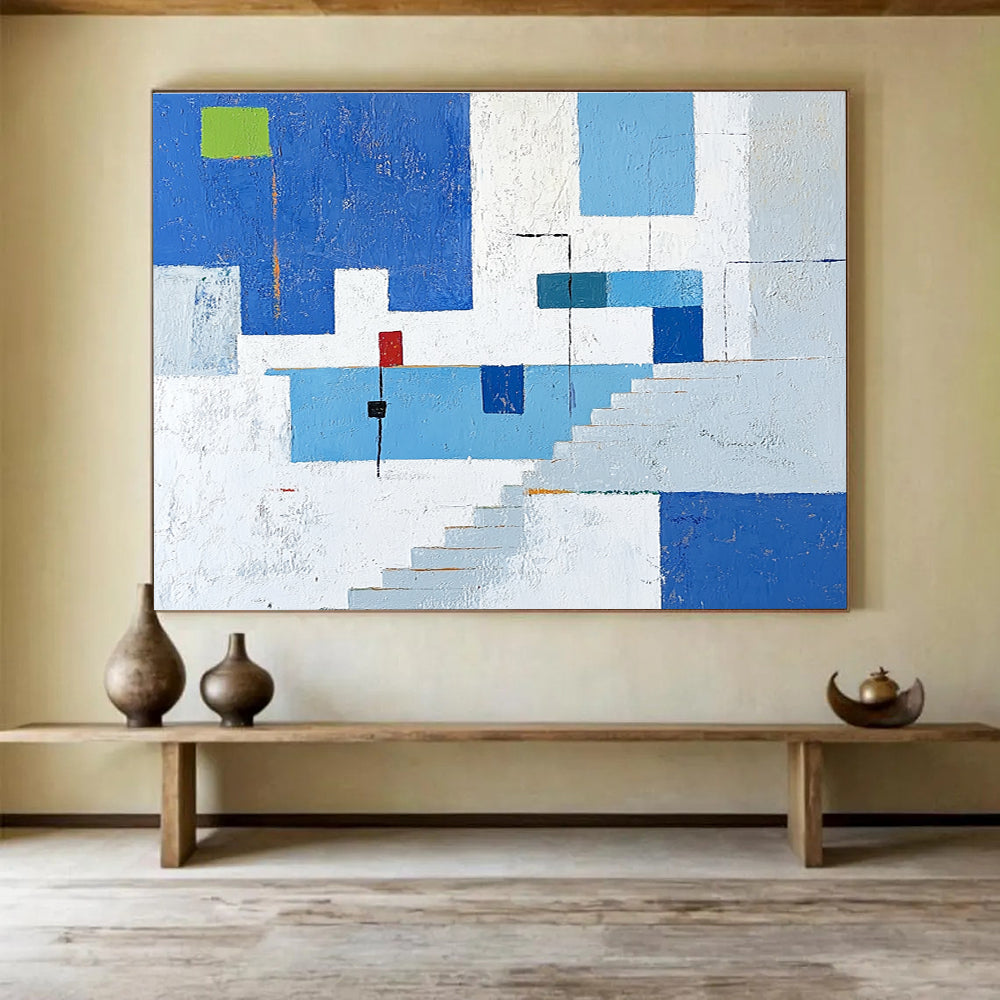 Geometric Abstract with Blue and White Tones ABS081