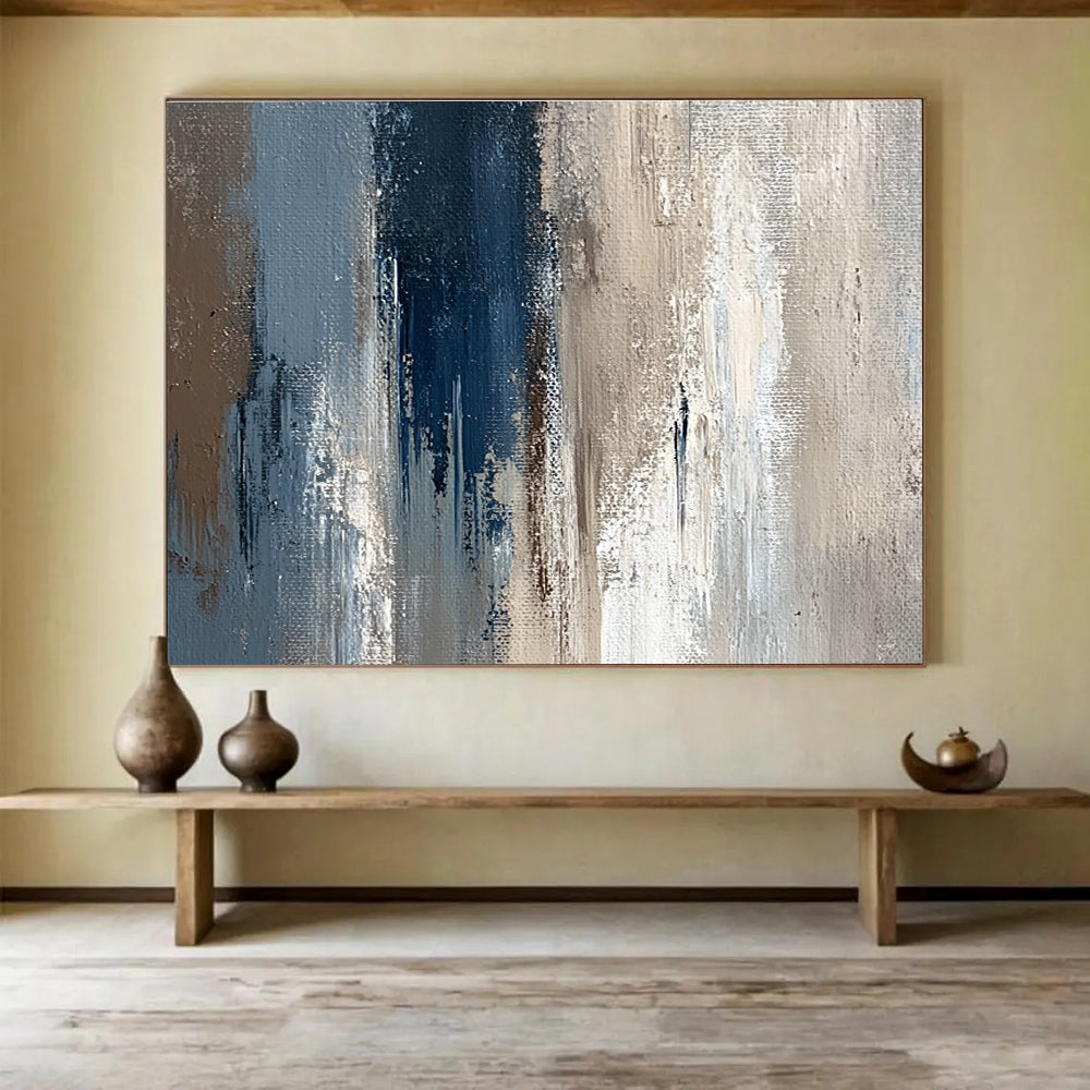 Blue and Gray Texture Abstract Painting with Layered Brushstrokes ABS274