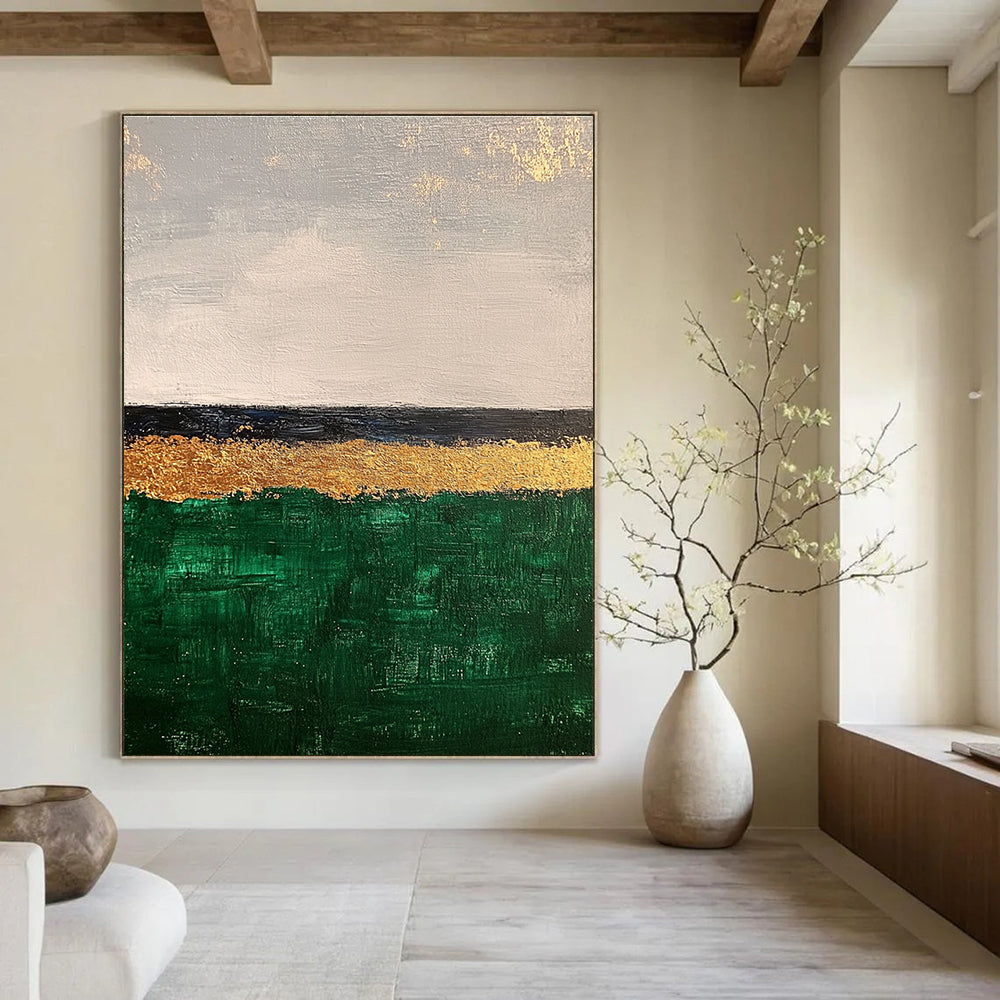 Minimalist Gold and Green Abstract Painting for Contemporary Home Offices GAB1298