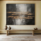 Black and Gold Abstract Stripes Painting for Luxurious Dining Rooms YHT318