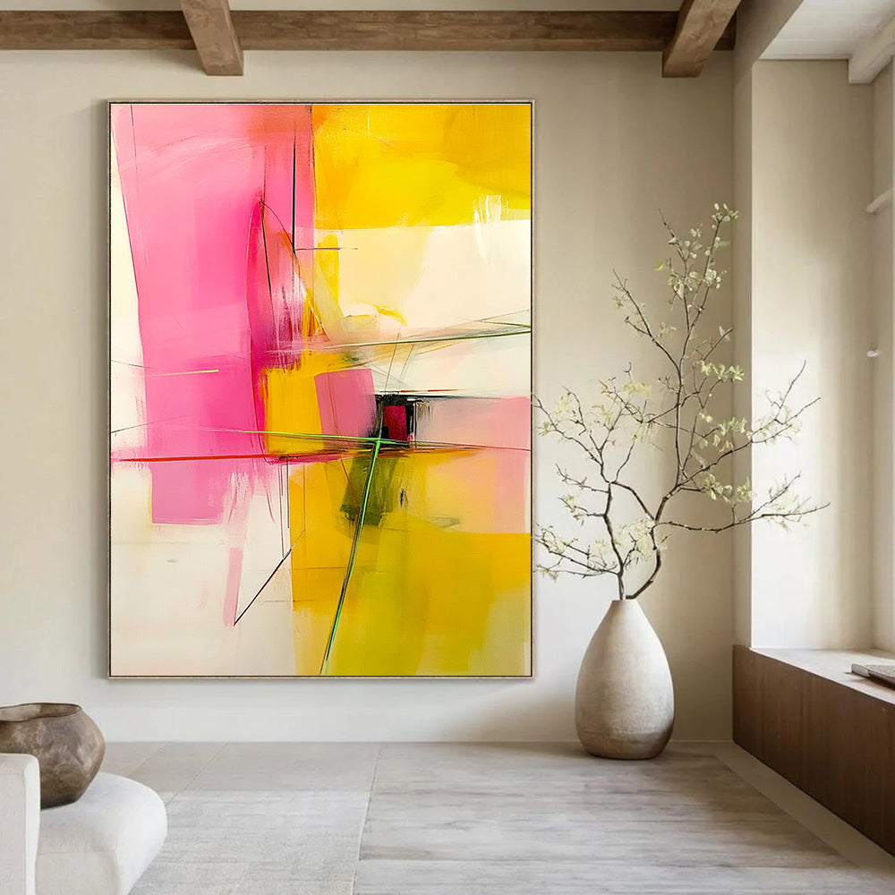 Pink and Yellow Abstract Painting for Cheerful Bedrooms GAB0844