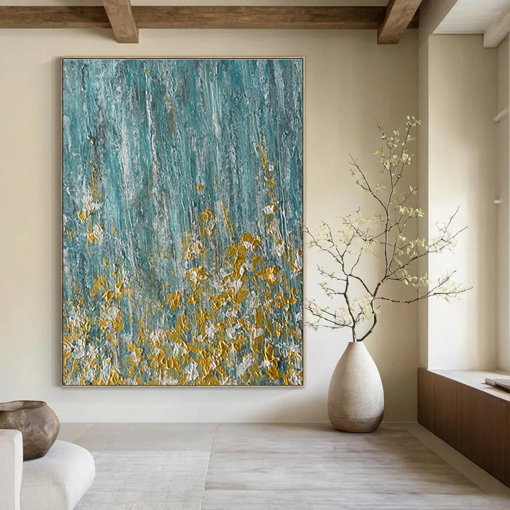 Teal with Gold Flecks Abstract Painting for Luxe Spa Retreats HENG462
