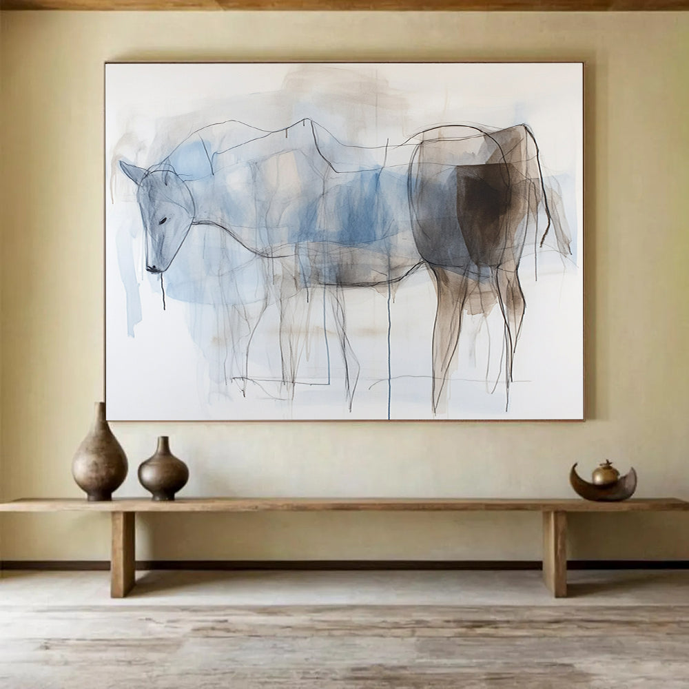 Layered Horse Sketches with Delicate Lines Abstract Painting ABS329