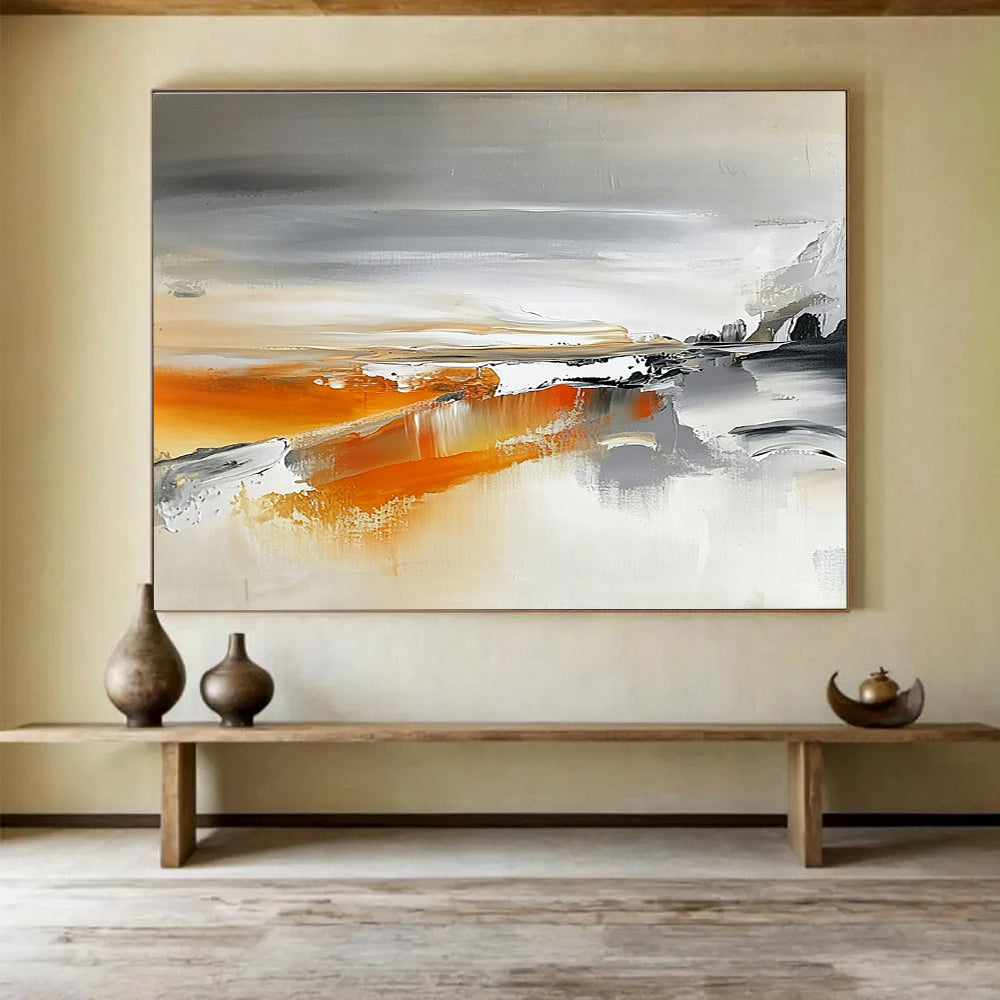 Orange - Gray Landscape Dynamics with Contrasting Hues Abstract Painting ABS316