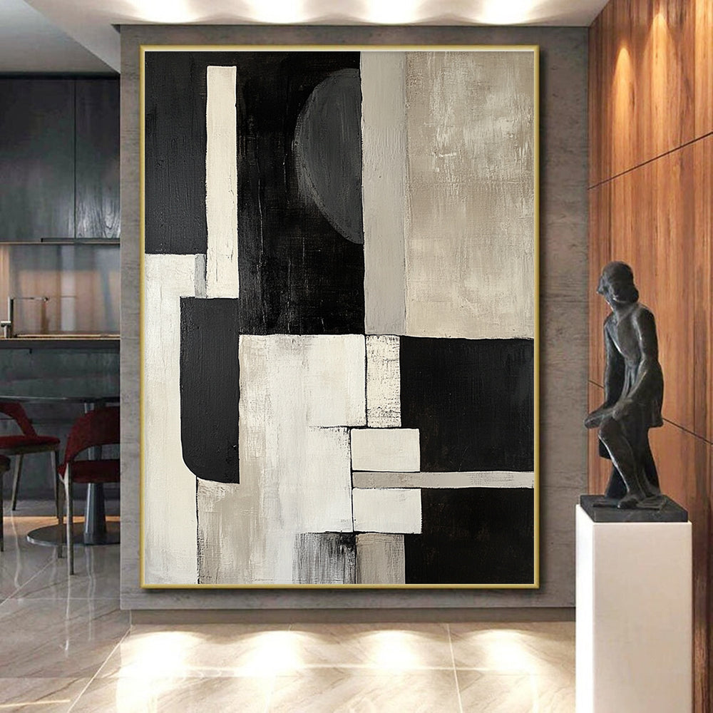 Geometric Monochrome Abstract Painting with Bold Simplicity WINK532