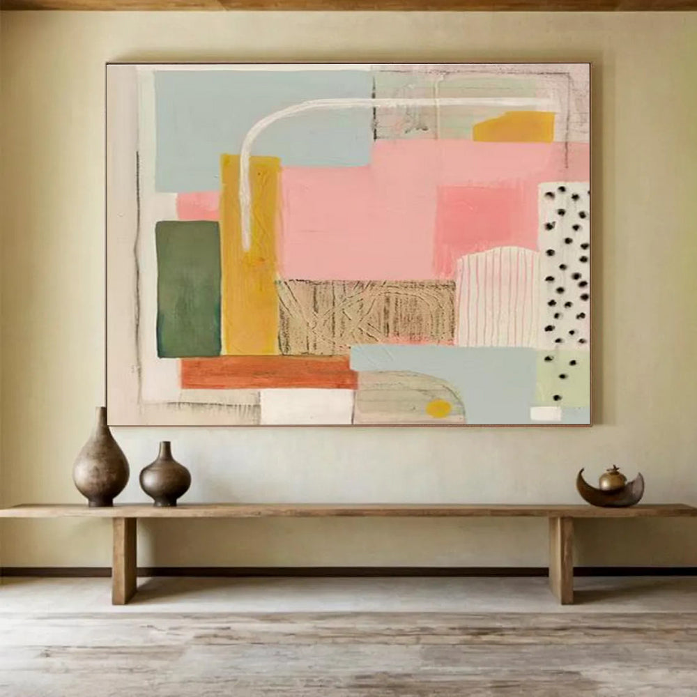 Pastel Geometric Abstract Painting for Creative Workspaces YHT204