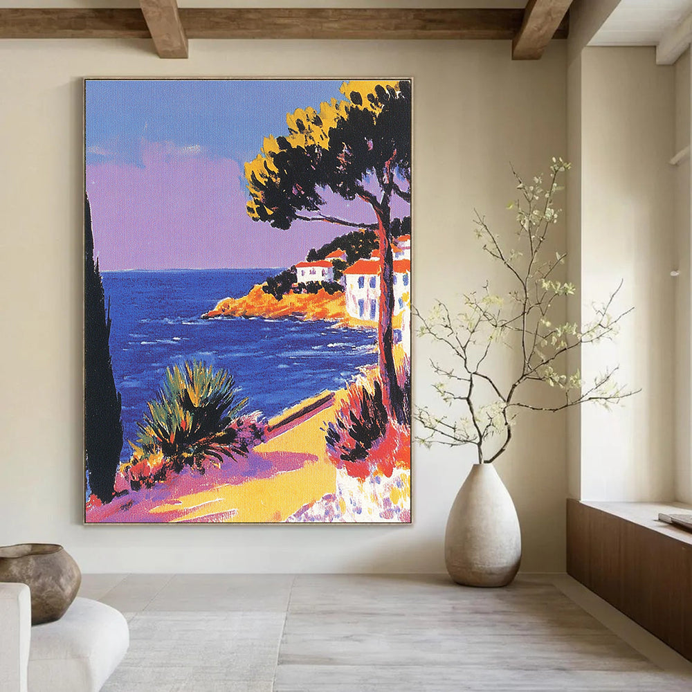 Coastal Path with Houses - Bold Colorist Seascape Art GAB0389