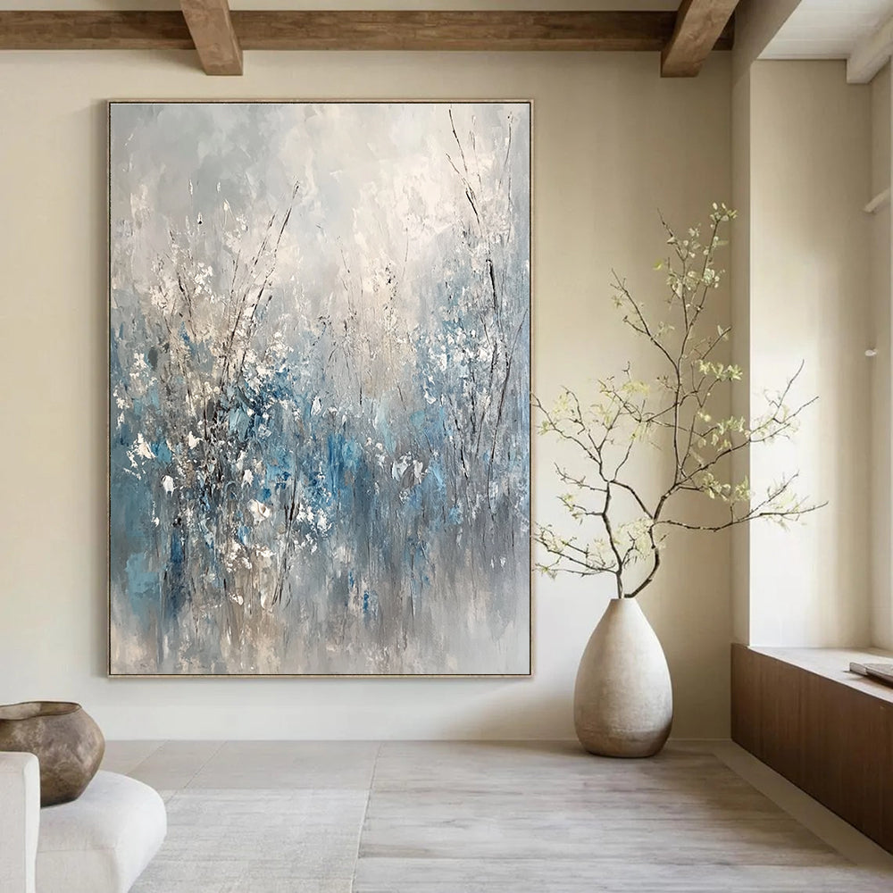 Blue - Gray Toned Abstract Floral Painting for Calming Spaces GAB0871